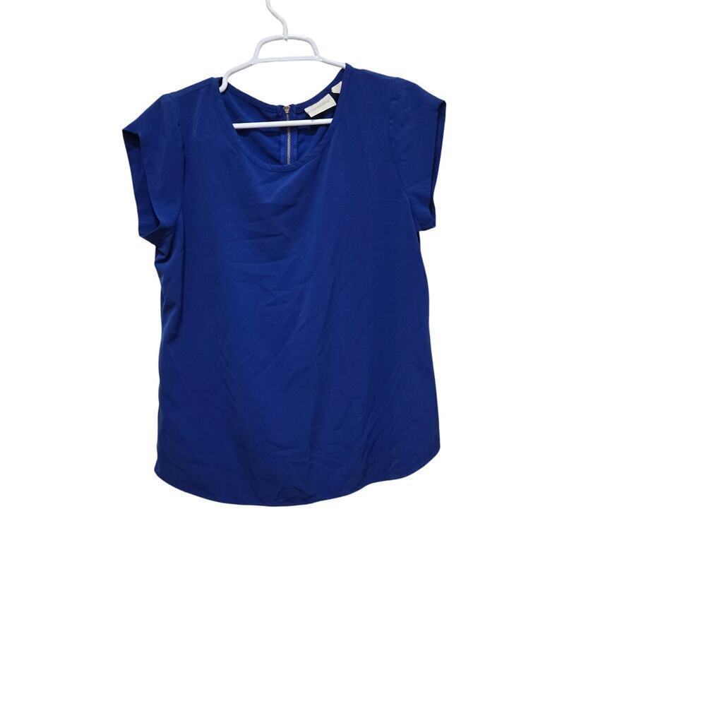 Chico’s Blue Crepe Top Size 1 Medium Zip Back Blouse